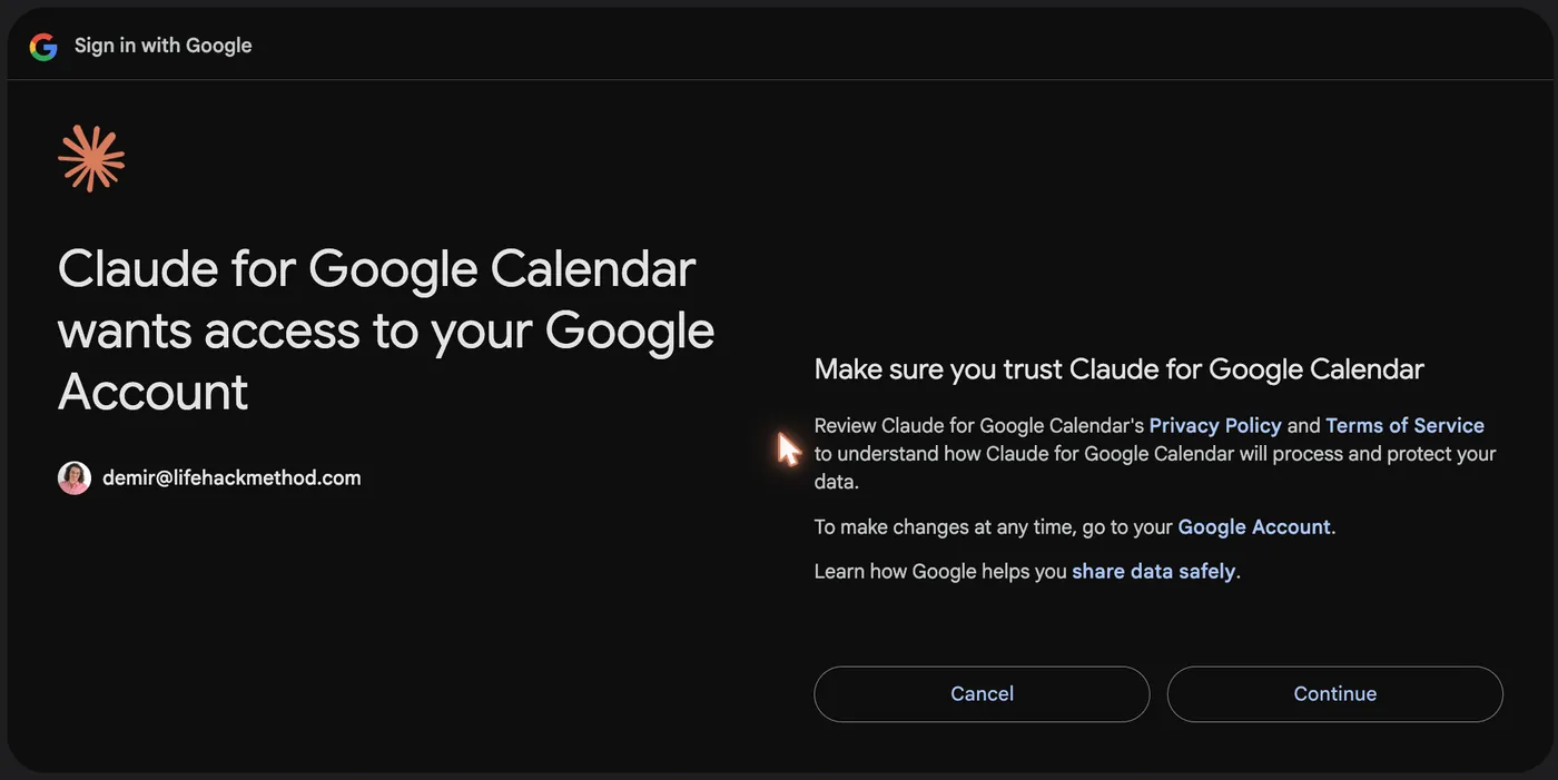 Google permission screen